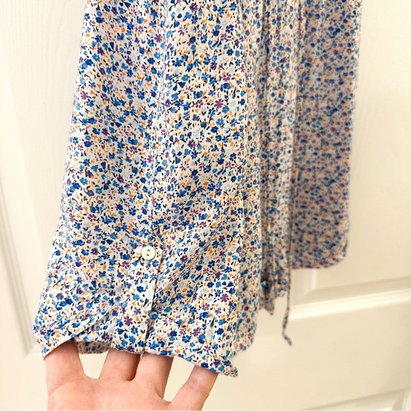 H&M Floral Tie Waist Romper Smocked Top Button Front Blue - Picture 5 of 7